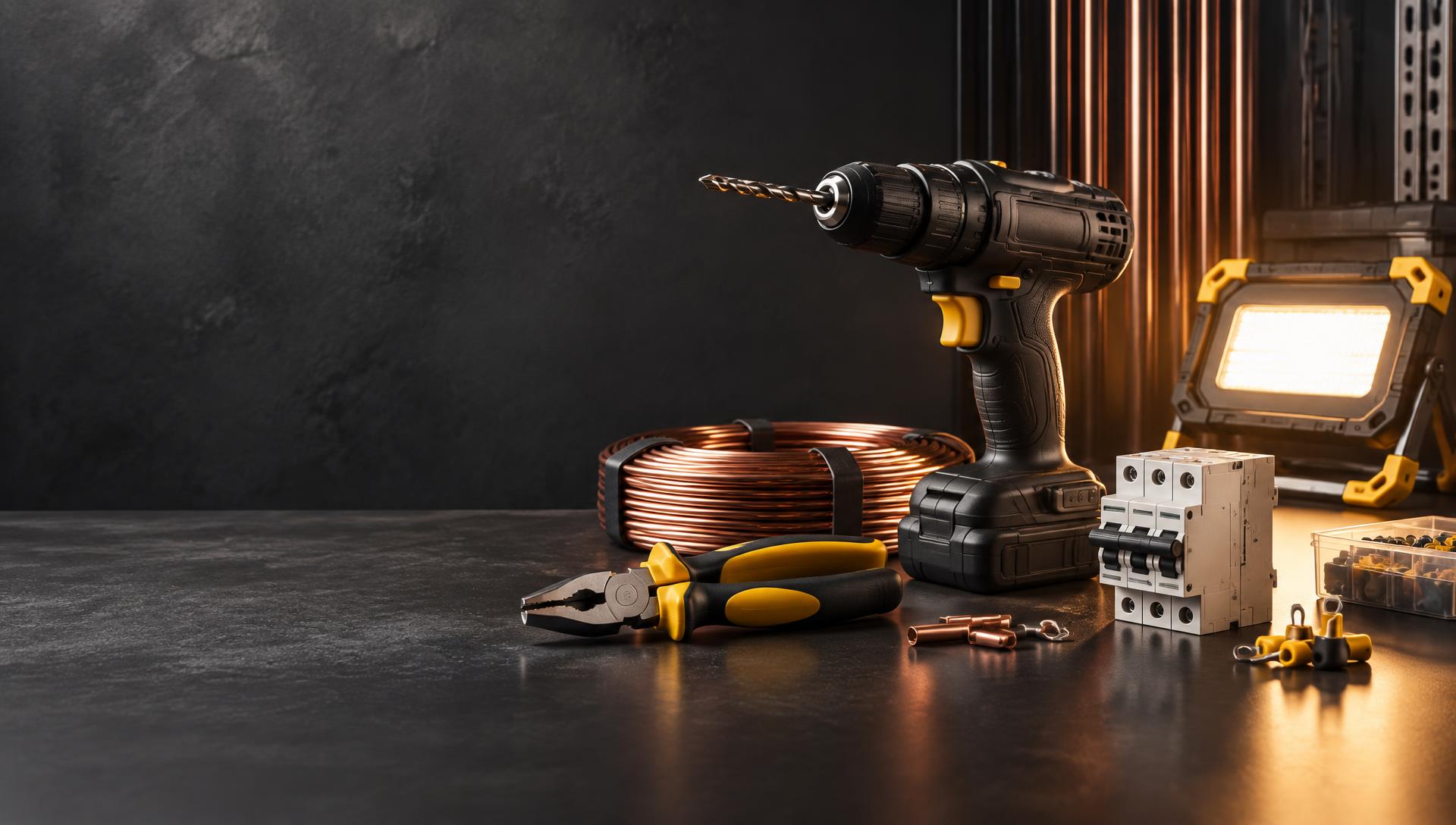 Professional electrician working with power tools